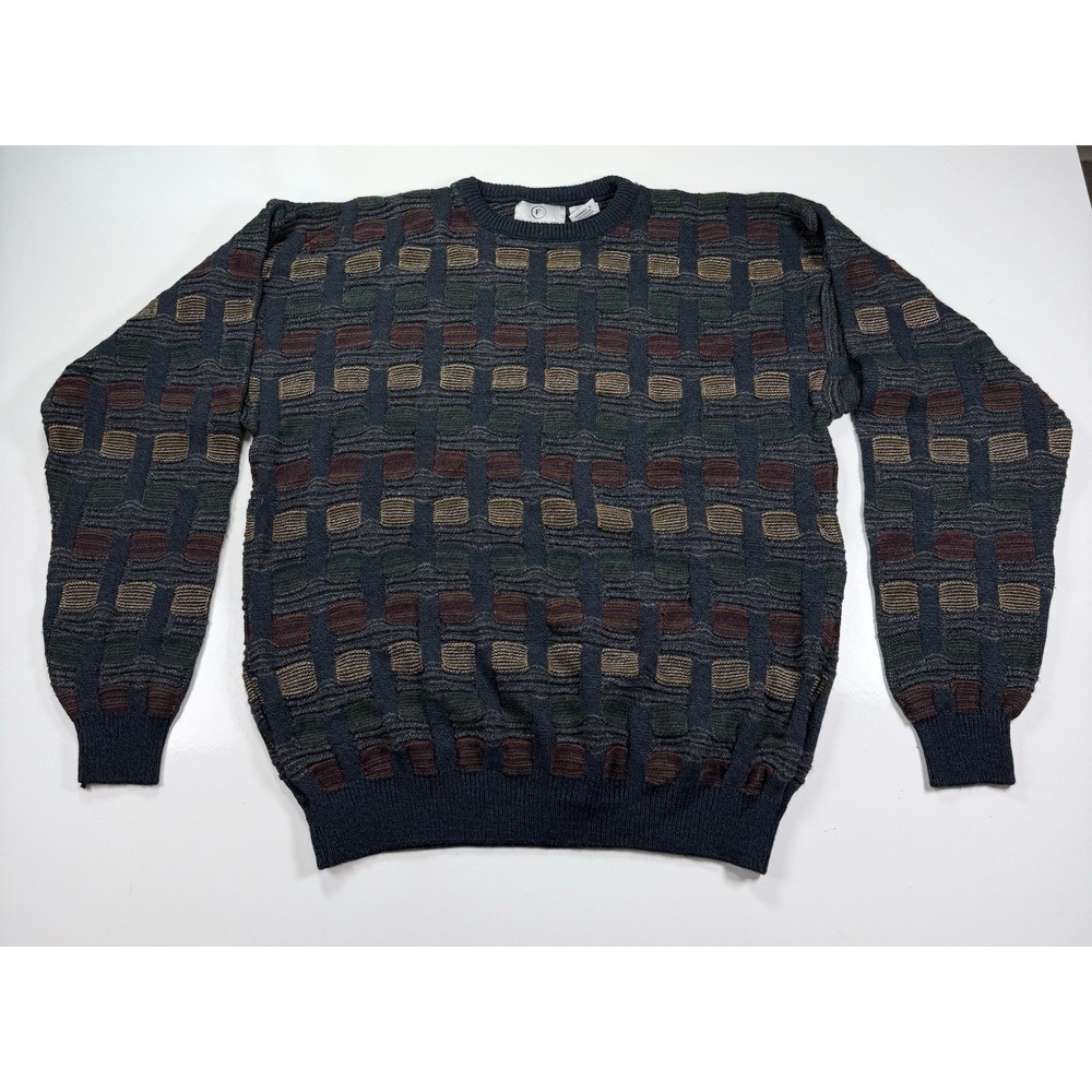 VTG 90's FARAH Knit Pullover Sweater Men's L Multicolor Cosby Style Geometric
